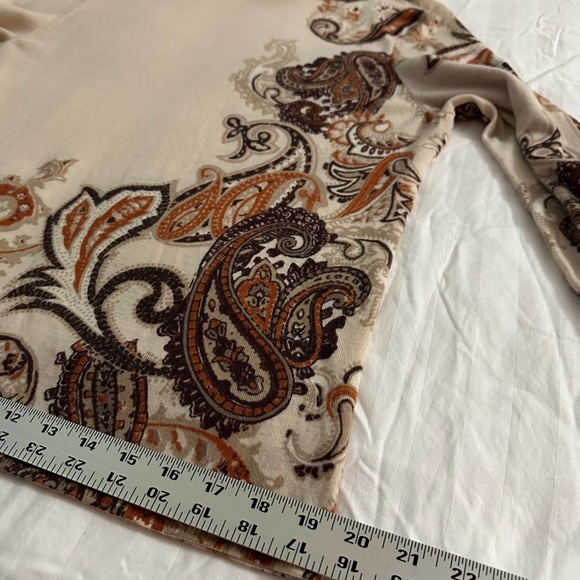 Talbots Cream and Brown Paisley Sweater Pure Merino Wool - Picture 12 of 13